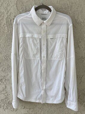 REI Co-op Mens White Long Sleeve Hiking Sun Shirt Button Down Outdoor Size Small